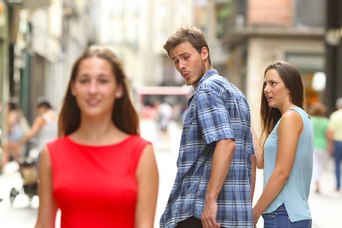 Distracted Boyfriend meme about Marine Layer