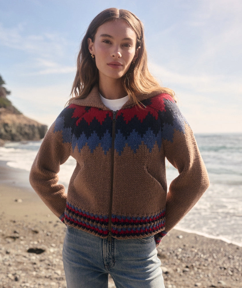 Fair Isle Zip Up Jacket in Camel