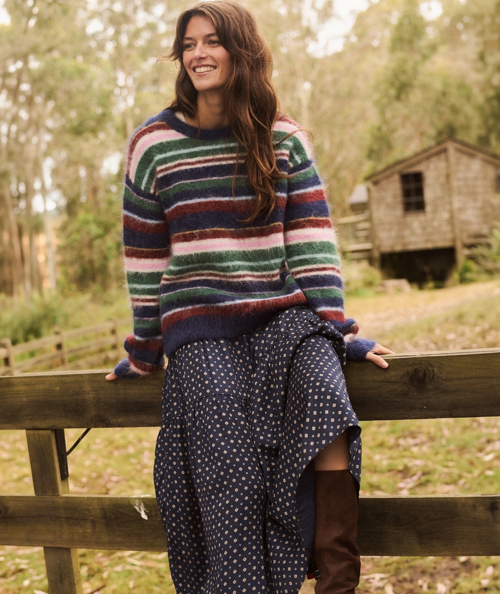 Suri Alpaca Crewneck Sweater in Navy Multi
