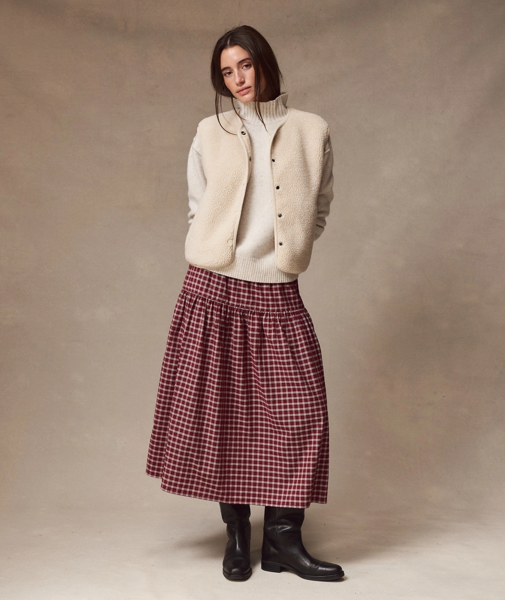 Gia Oxford Midi Skirt in a wine check
